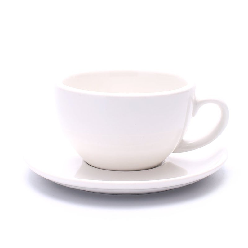 Coffeezone Latte Art Ceramic Cup and Saucer Cappuccino Fine Porcelain, Mate for Coffee Shop and Barista (Glossy White, 10.5 oz) - Image 1